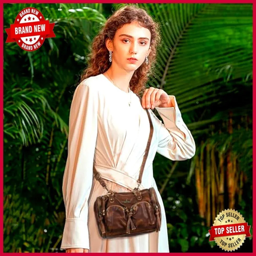 Small Vegan Leather Hobo Crossbody Satchel Shoulder Bag Multi-Pocket
